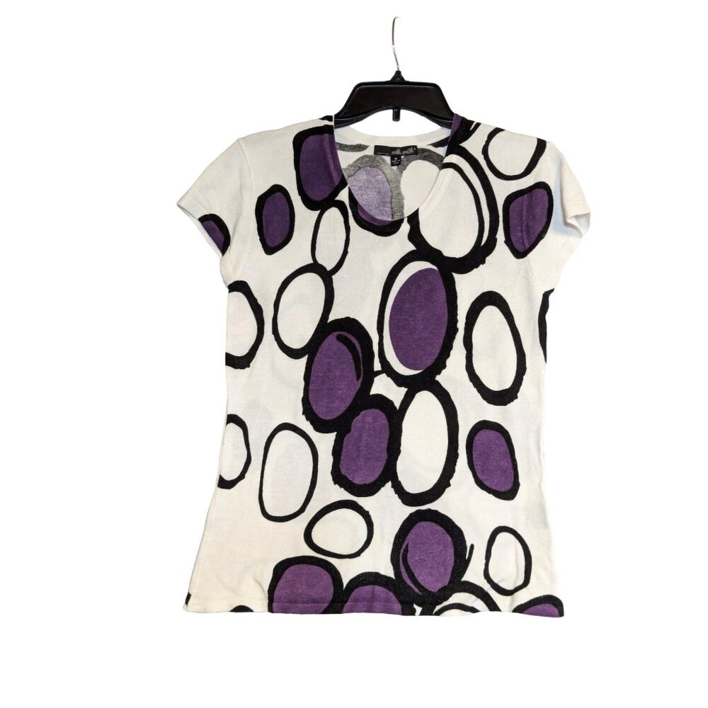 Willi Smith Womens Polka Dot Kit Top Short Sleeve Sweater Size M Abstract Grapes
